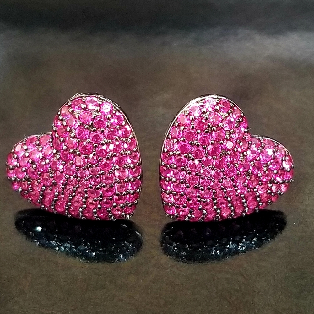 Pink CZ heart earrings S925